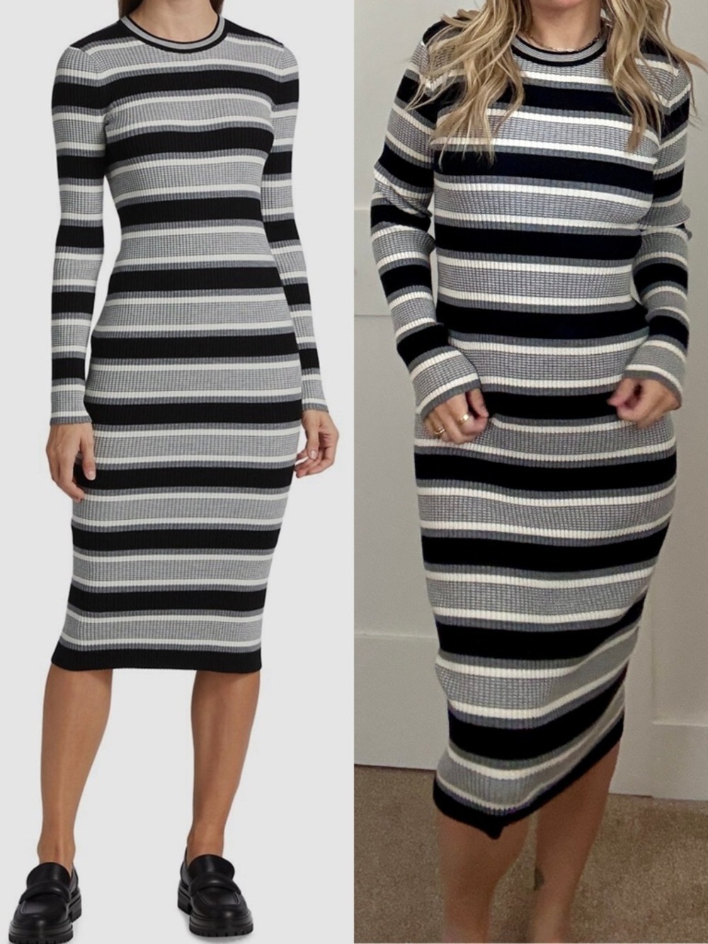 Theory Empire Wool Single Stripe Long Sleeve Maxi Dress